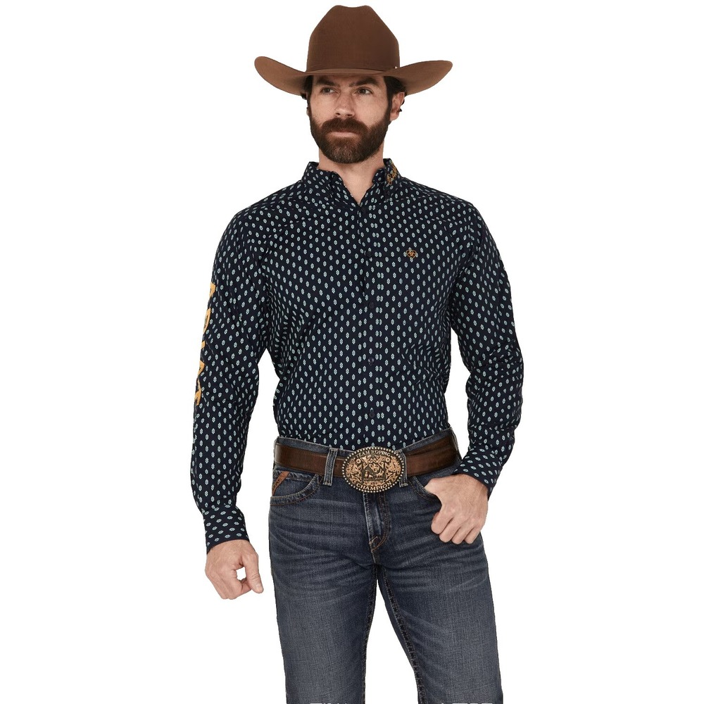 Ariat Men's Team Powell Button-Down Western Shirt XL Blue Southwestern Rodeo NEW